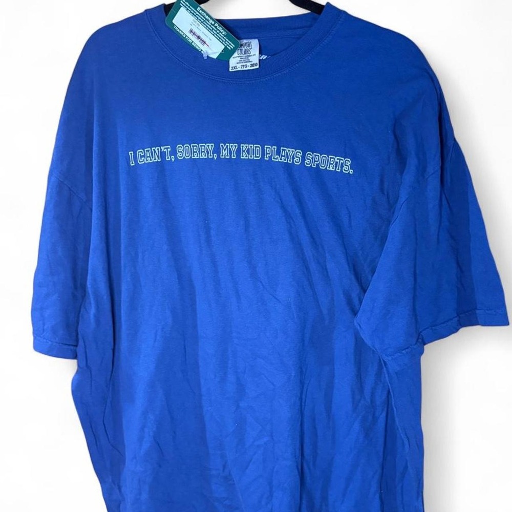 Comfort Colors Mens I Can't Sorry My Kid Plays Sports Graphic Tee Blue 2XL